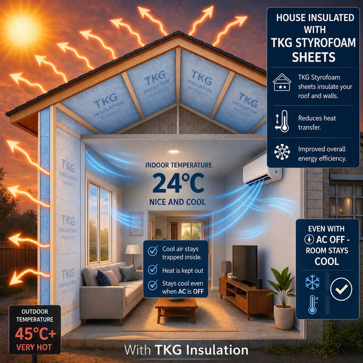 With TKG insulation, indoor temperature test result